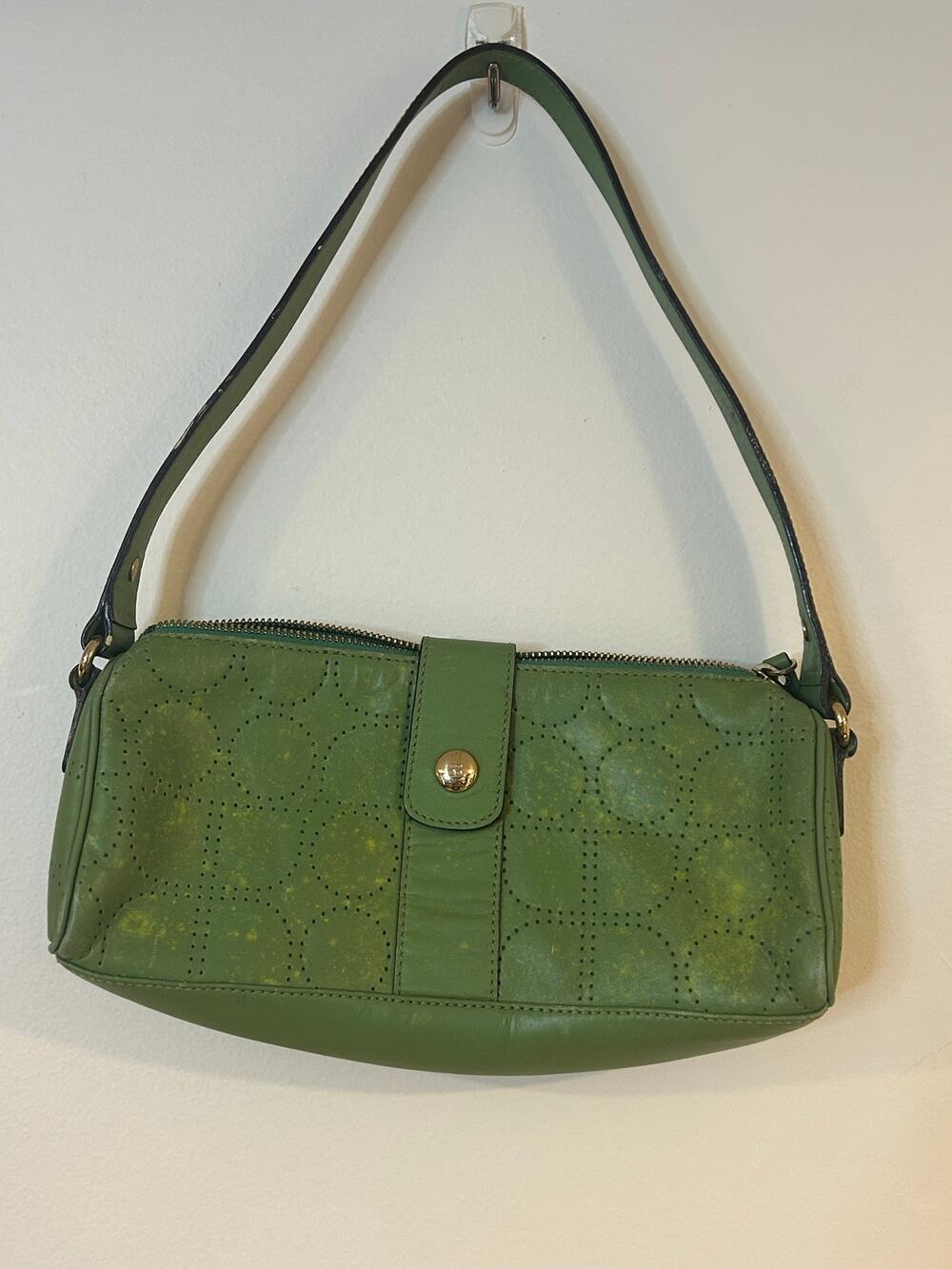 Kate Spade green perforated leather shoulder bag classic Y2K